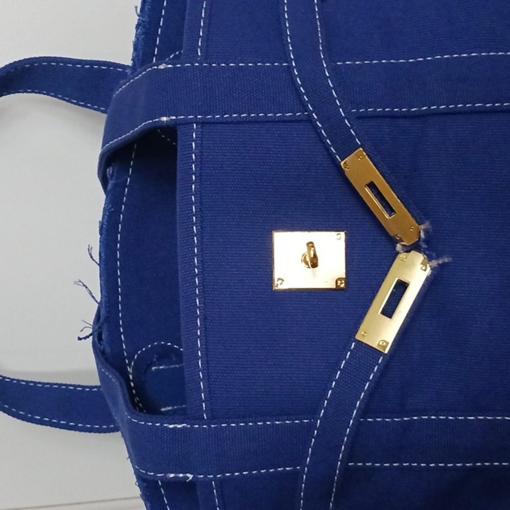 Boatkin Look Navy Blue Tote Bag with Gold Accents - Picture 2 of 6